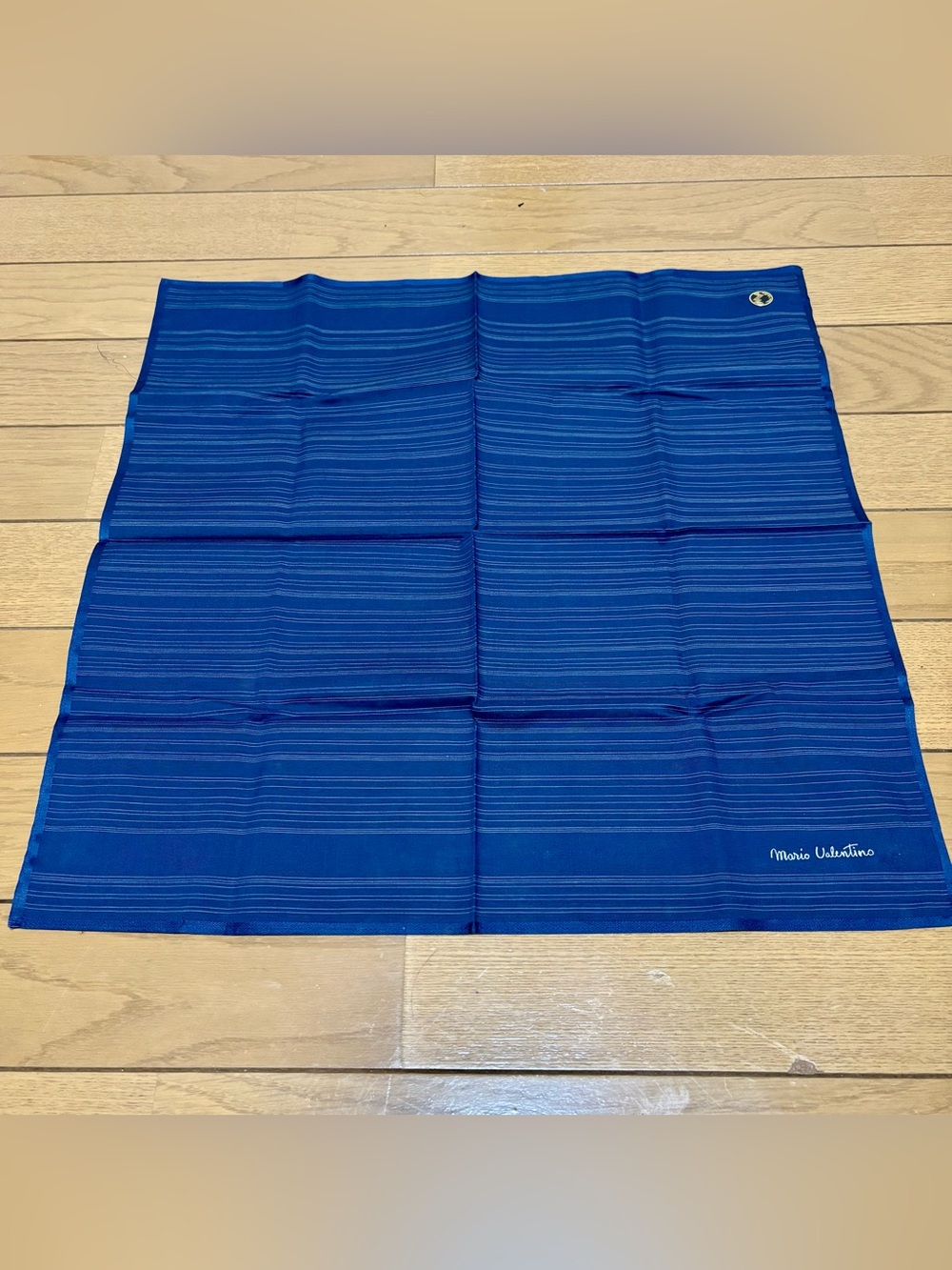 Mario Valentino Deep Blue Striped 100% Cotton Handkerchief/Bandana size 45cm 18”
